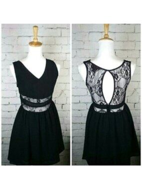 Material Girl LBD Fit And Flare Lace Inset Dress Black Small